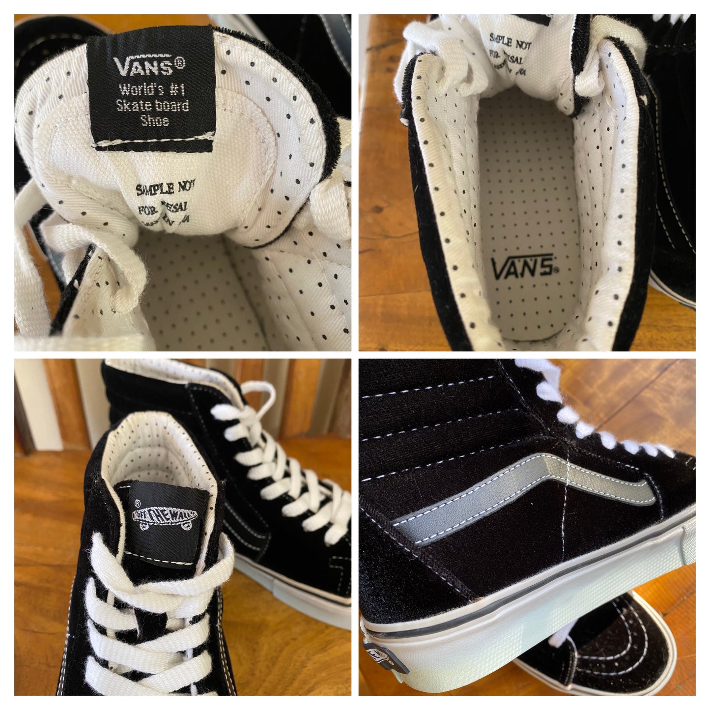 Vans Sk8-Hi Shoes Black Velour with White Trim. Size 8 Women