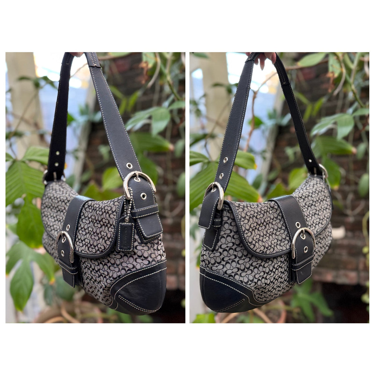 Vintage Coach Soho Signature Buckle Shoulder Bag Black Grey 6808 Y2K