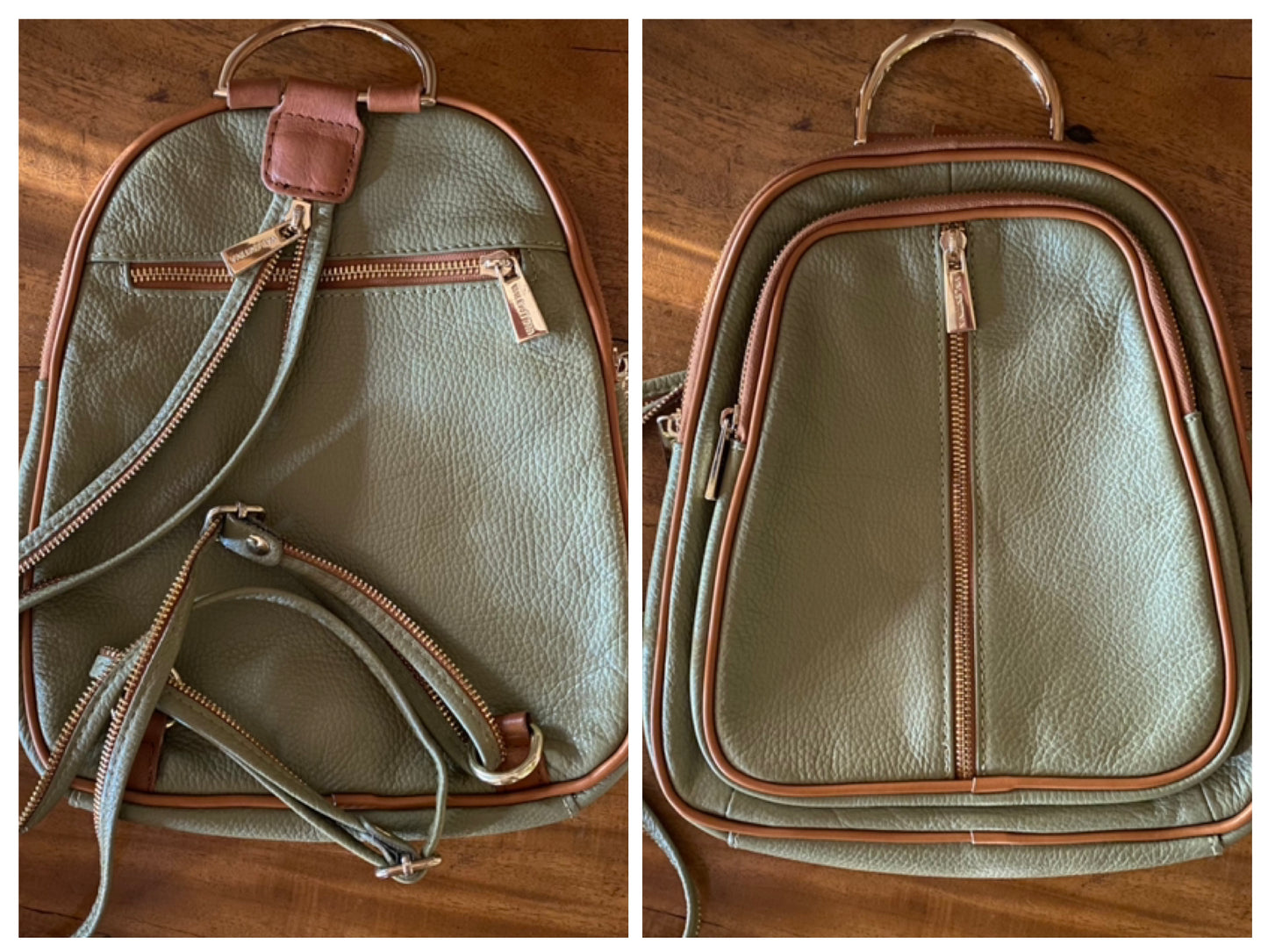 VALENTINA | MULTIFUNCTIONAL BACKPACK SLING SHOULDER BAG | Sage Green Leather