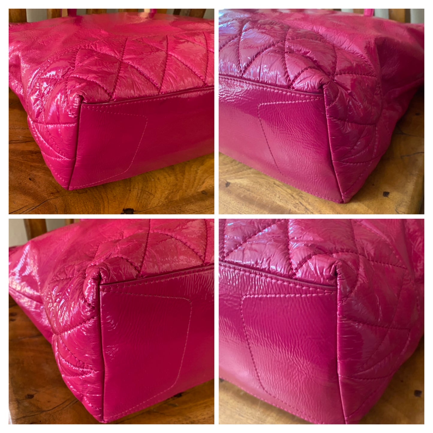 Coach Poppy Daisy Liquid Gloss Patent Leather Shoulder Tote Bag Pink Magenta