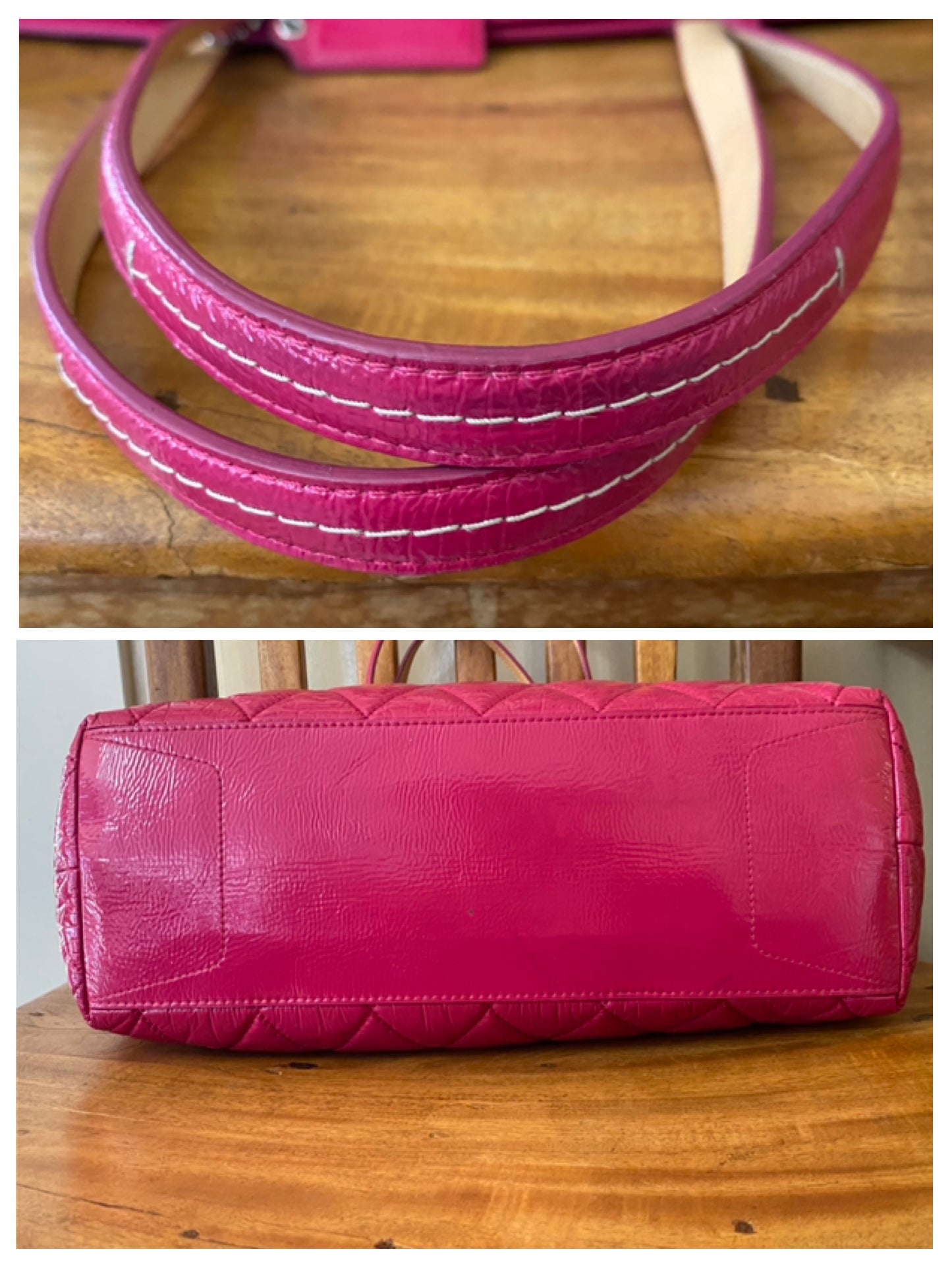 Coach Poppy Daisy Liquid Gloss Patent Leather Shoulder Tote Bag Pink Magenta