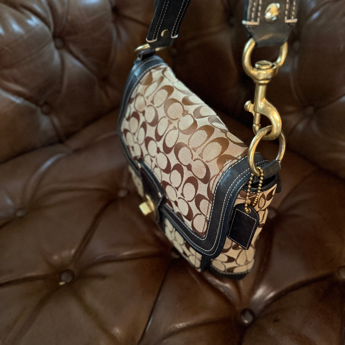 Vintage Coach Legacy Ali Flap Bag Brown Signature Jacquard Canvas 10338 Y2K