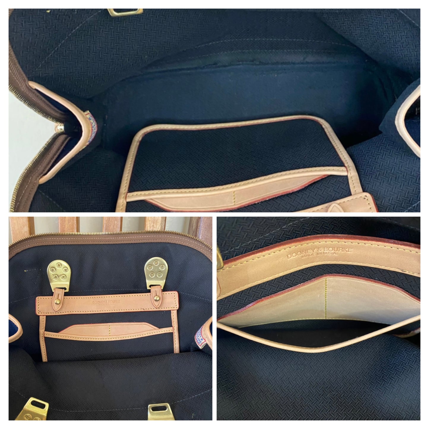 Vintage Dooney & Bourke | Cabriolet Domed Satchel Crossbody Bag | Navy Cloth & Natural Vachetta Leather