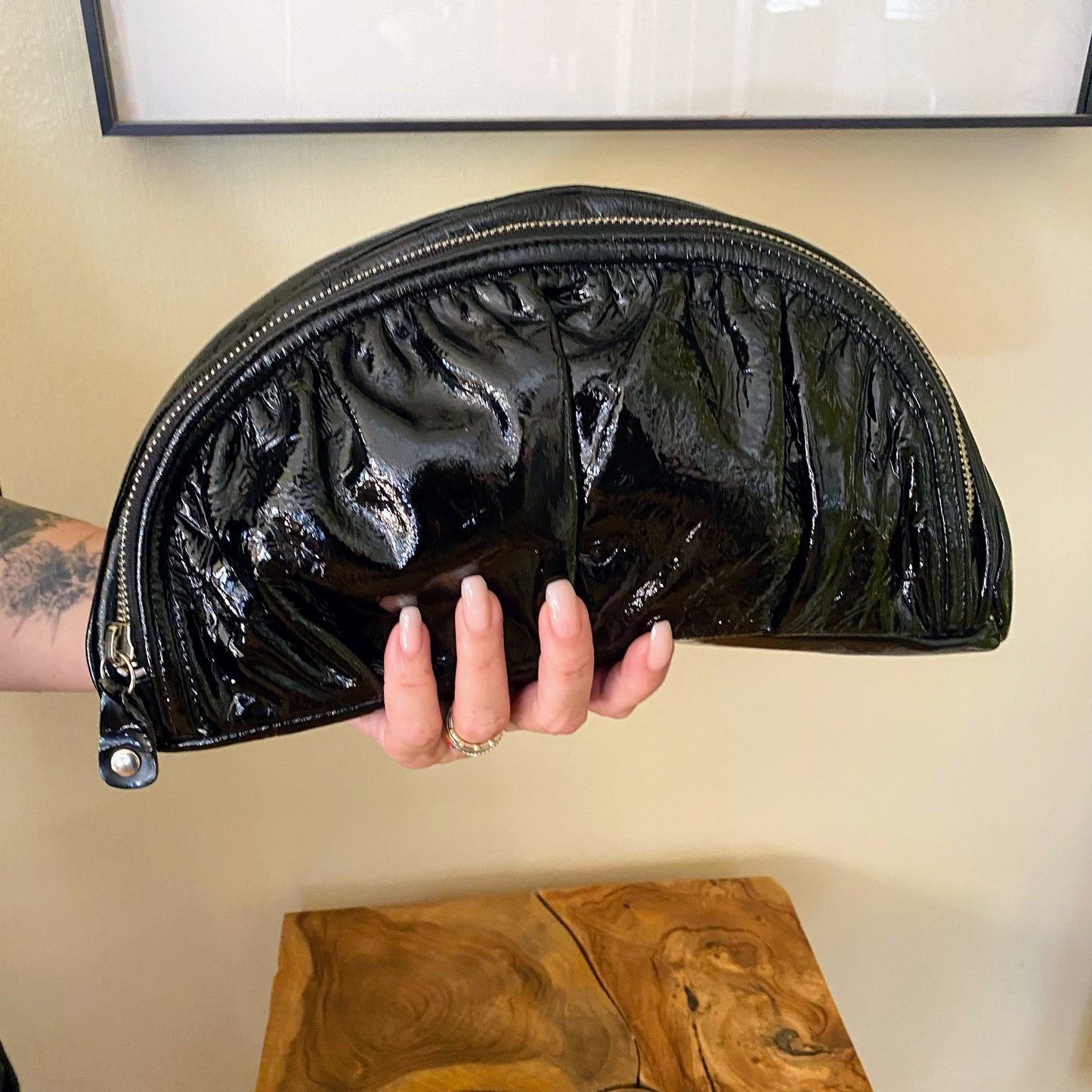 Elezar Black Patent Leather Clutch Wristlet Purse Bag
