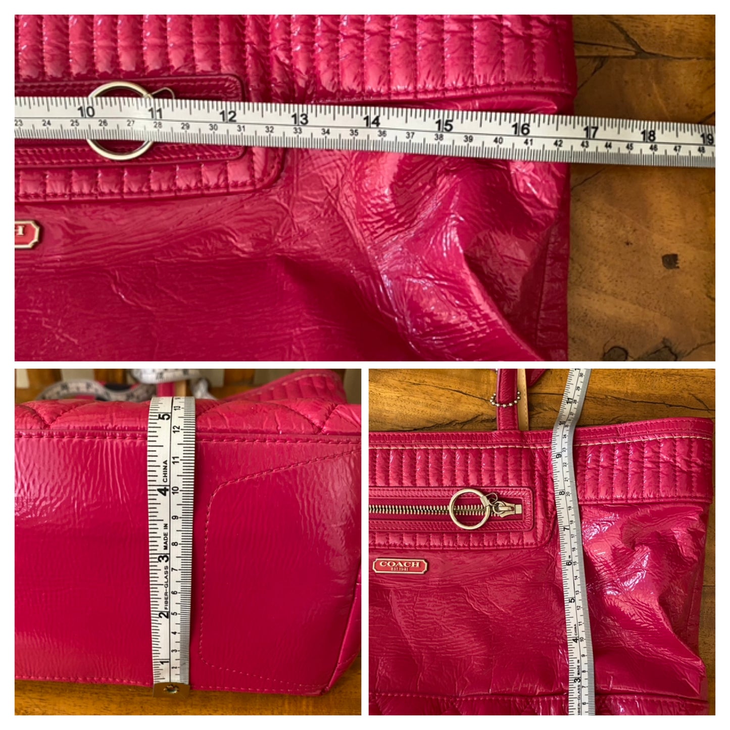 Coach Poppy Daisy Liquid Gloss Patent Leather Shoulder Tote Bag Pink Magenta