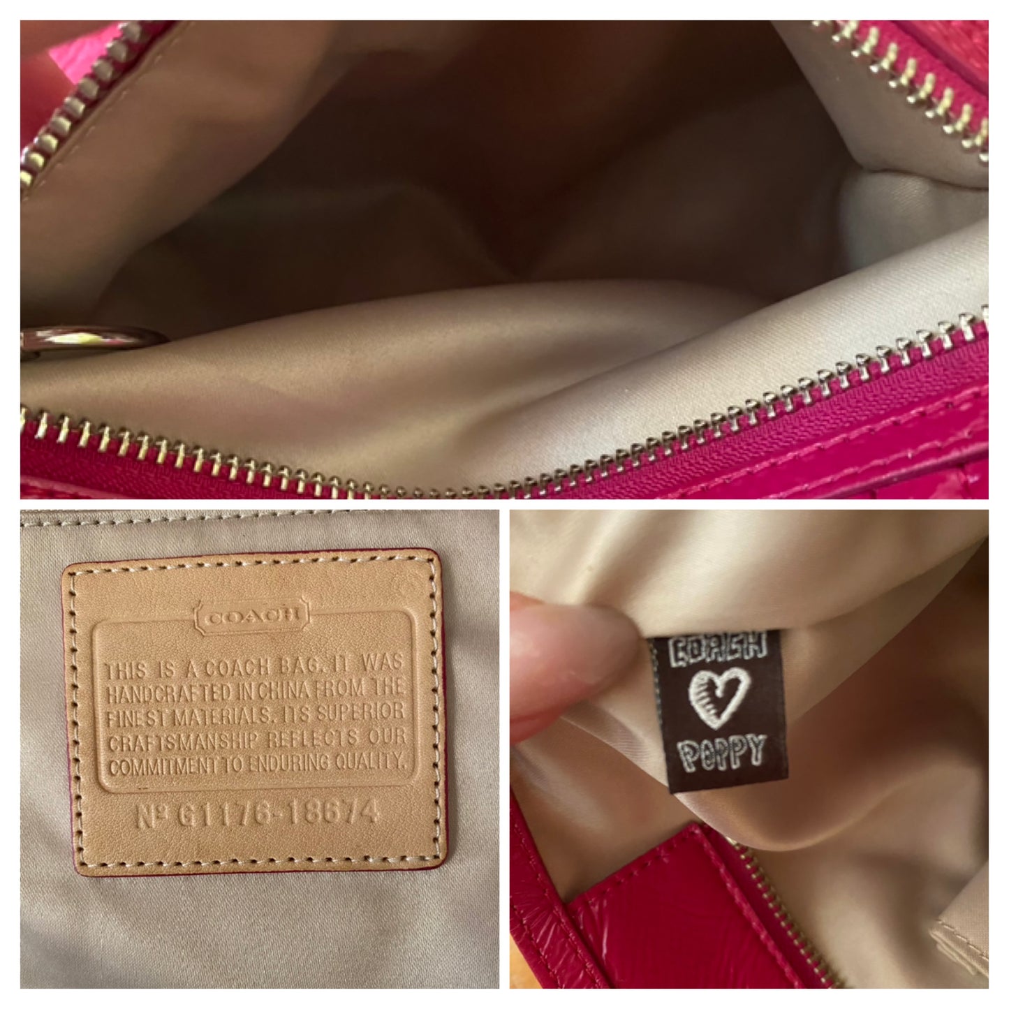 Coach Poppy Daisy Liquid Gloss Patent Leather Shoulder Tote Bag Pink Magenta