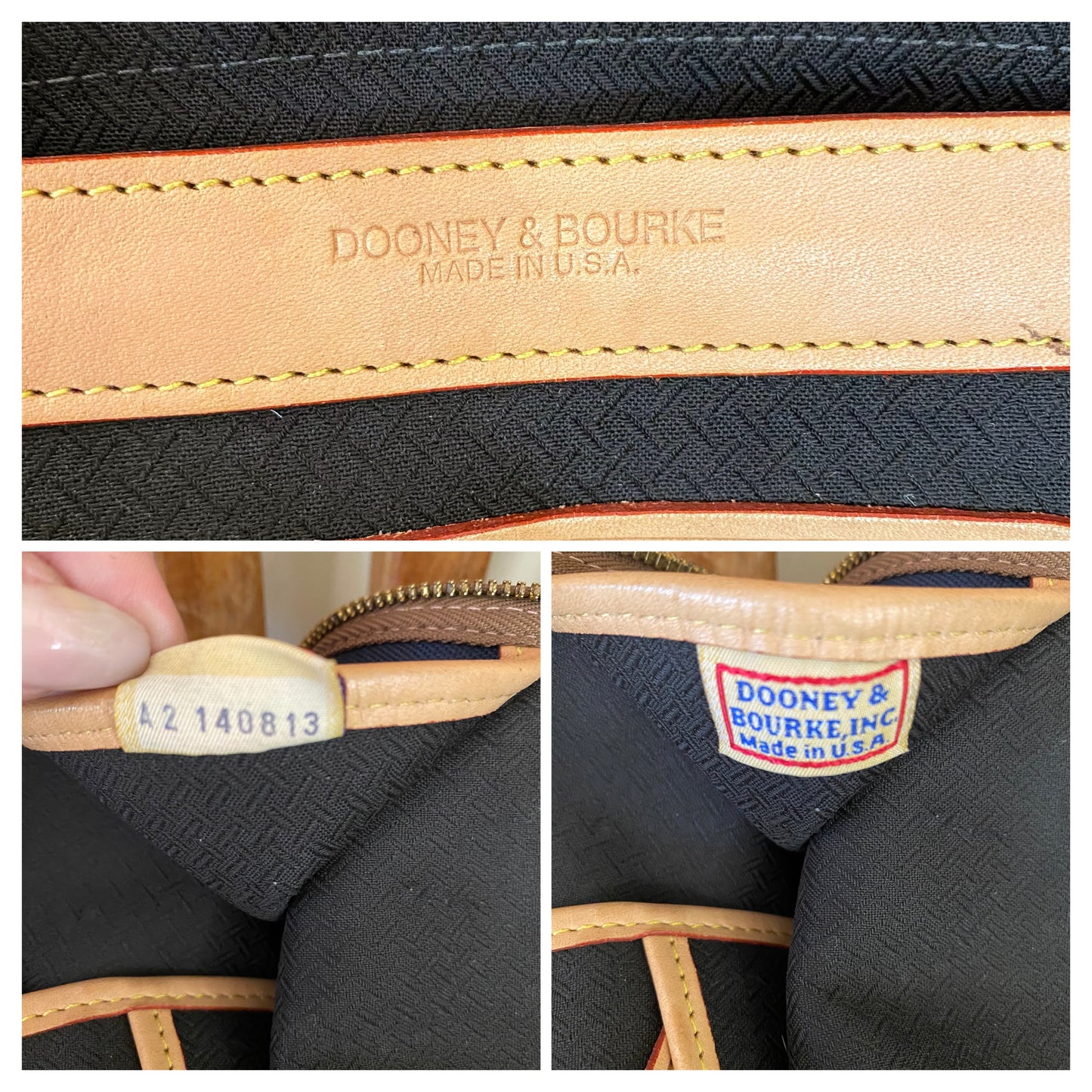Vintage Dooney & Bourke | Cabriolet Domed Satchel Crossbody Bag | Navy Cloth & Natural Vachetta Leather