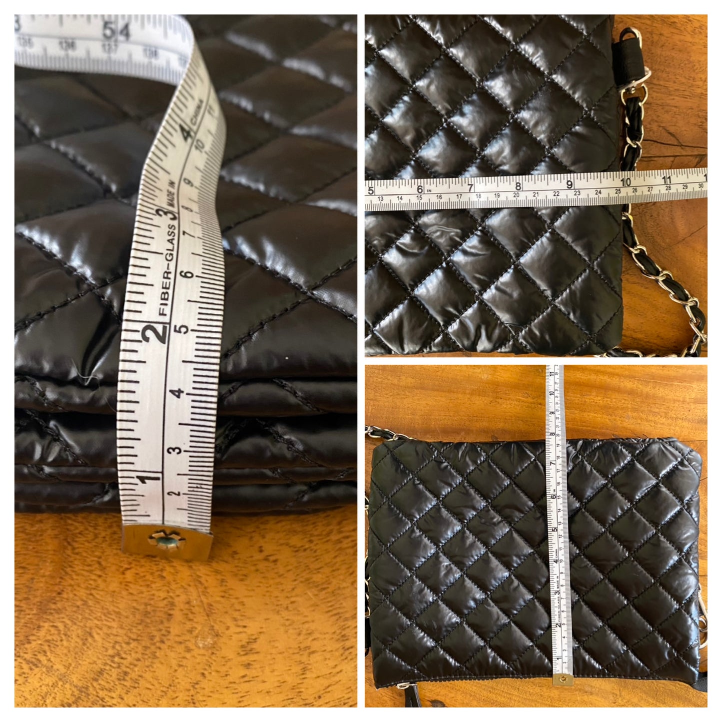 Nylon Quilt Puffer Crossbody Black Bag with Chain