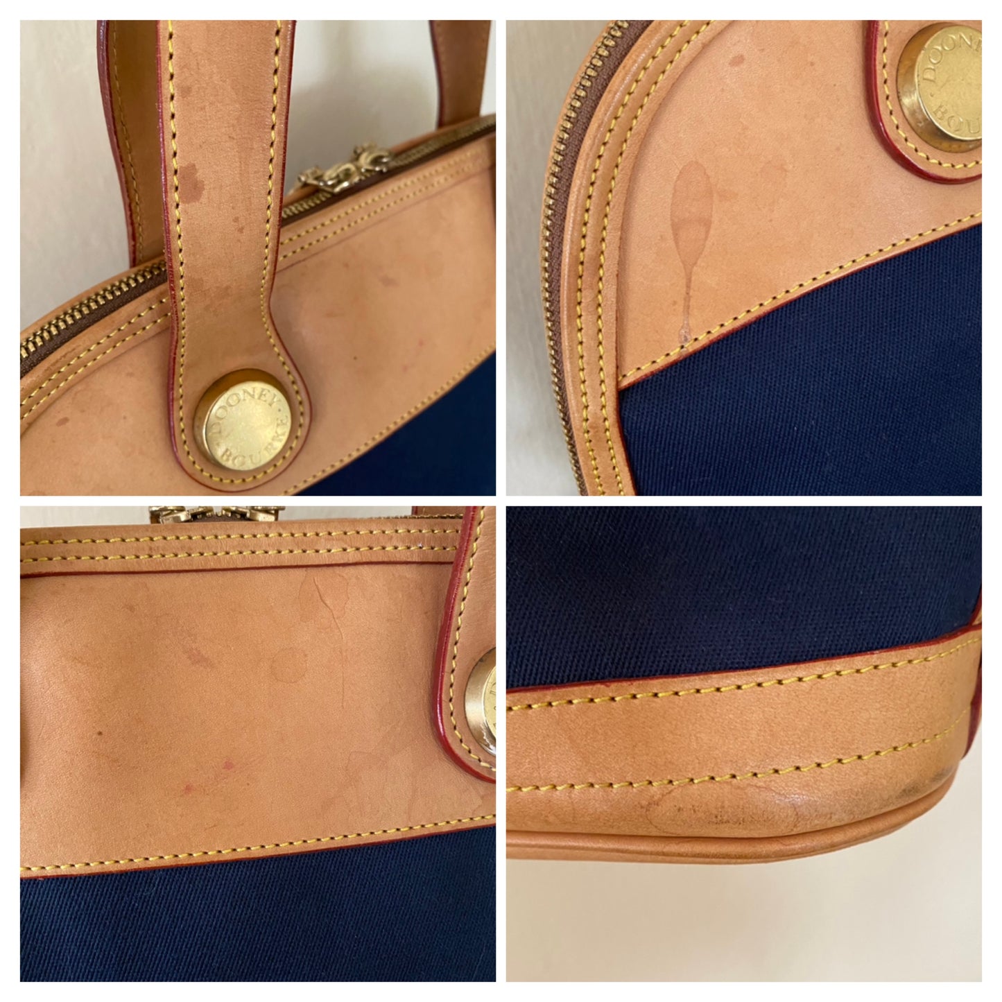 Vintage Dooney & Bourke | Cabriolet Domed Satchel Crossbody Bag | Navy Cloth & Natural Vachetta Leather