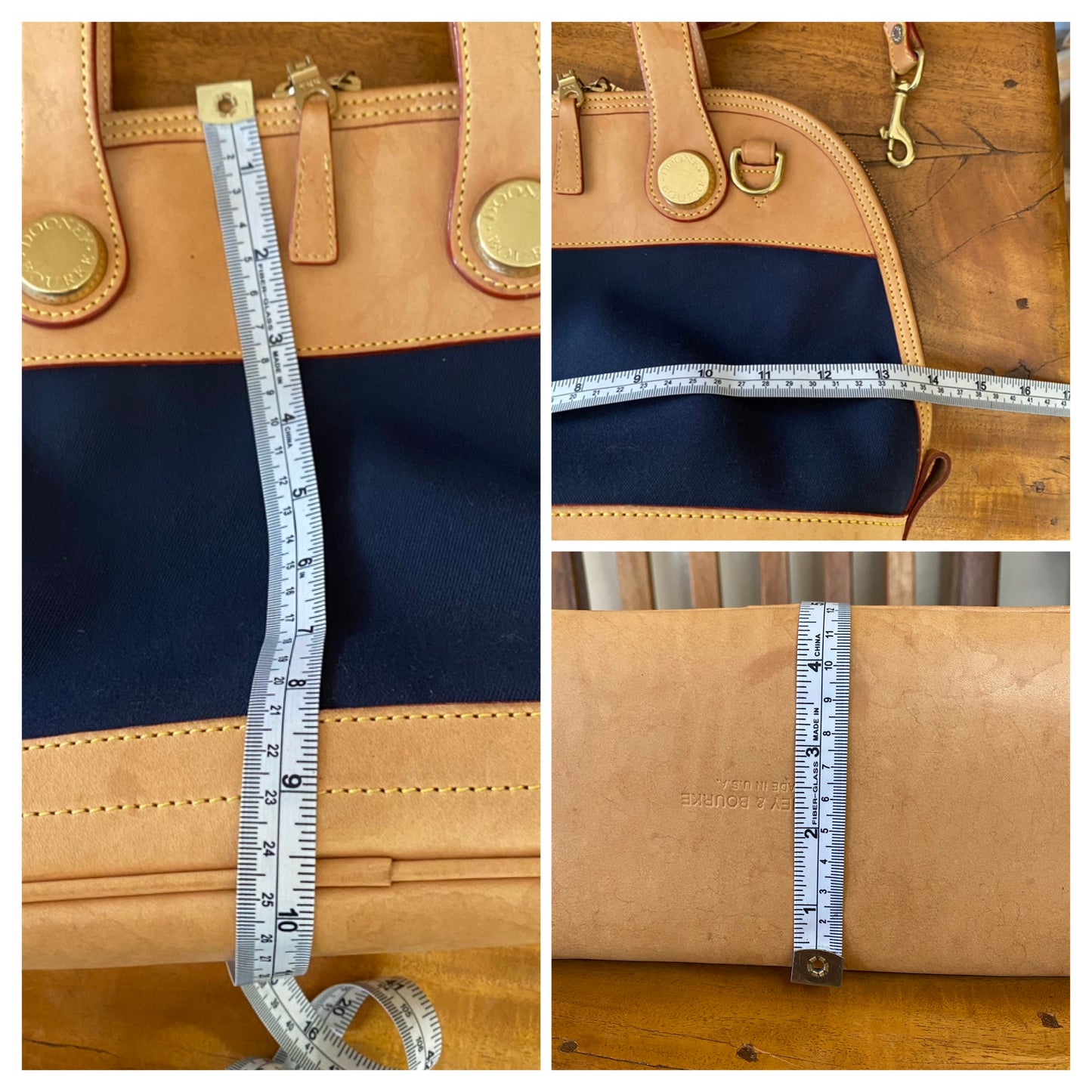 Vintage Dooney & Bourke | Cabriolet Domed Satchel Crossbody Bag | Navy Cloth & Natural Vachetta Leather