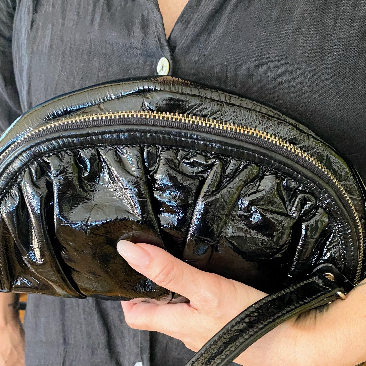 Elezar Black Patent Leather Clutch Wristlet Purse Bag