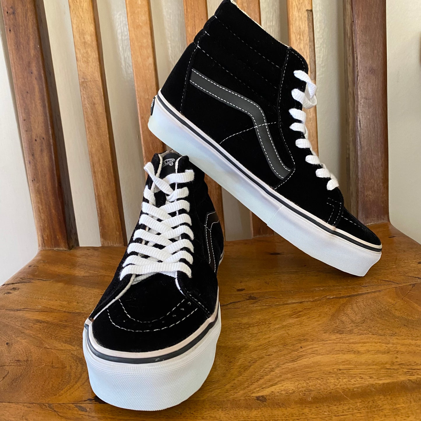 Vans Sk8-Hi Shoes Black Velour with White Trim. Size 8 Women