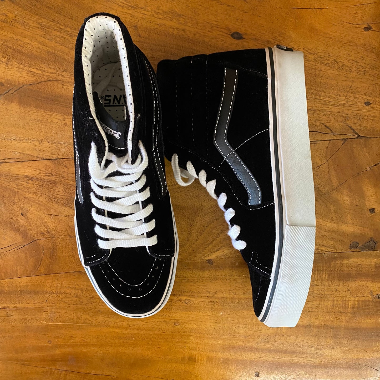 Vans Sk8-Hi Shoes Black Velour with White Trim. Size 8 Women
