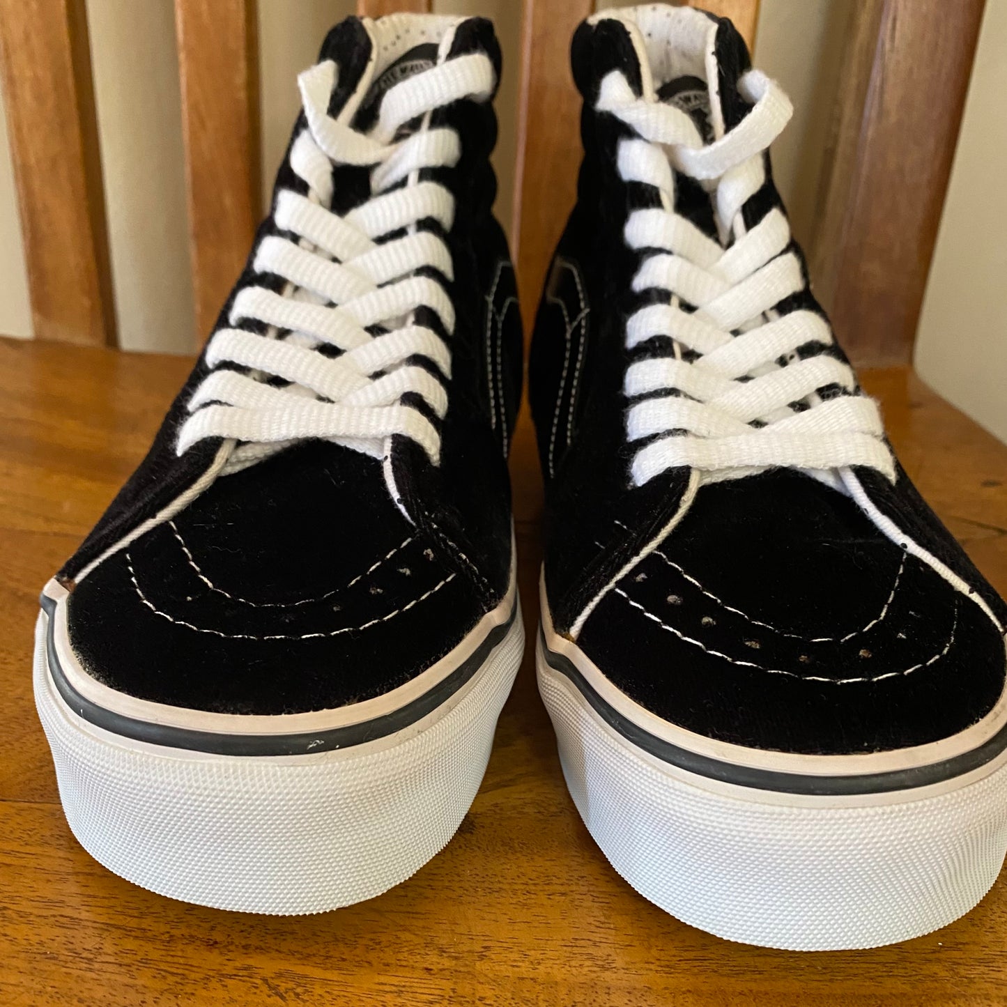 Vans Sk8-Hi Shoes Black Velour with White Trim. Size 8 Women