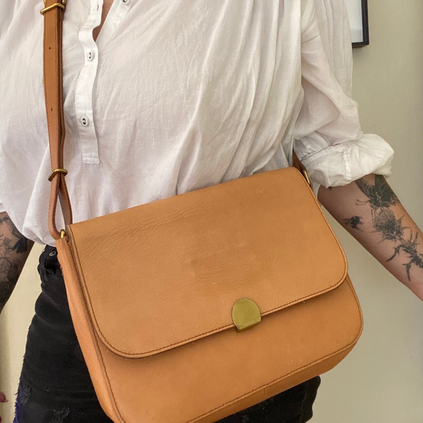 Madewell Abroad Shoulder Crossbody Leather Bag Camel