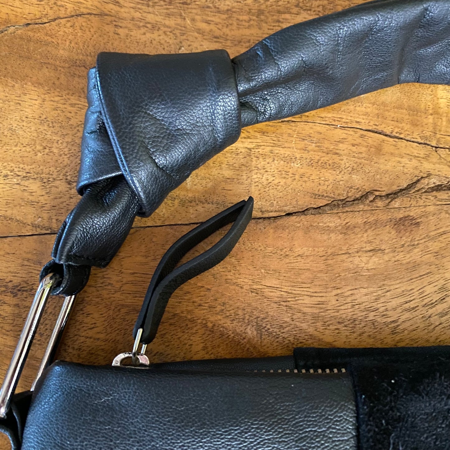 ASOS DESIGN Leather and Suede Weave Handbag Black with Knotted Top Handle