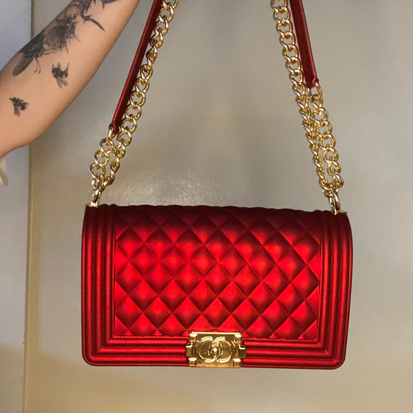 TOYBOY Jelly Red Quilted Crossbody Shoulder Bag