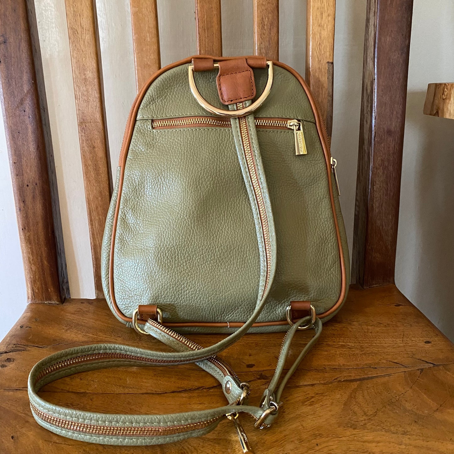 VALENTINA | MULTIFUNCTIONAL BACKPACK SLING SHOULDER BAG | Sage Green Leather