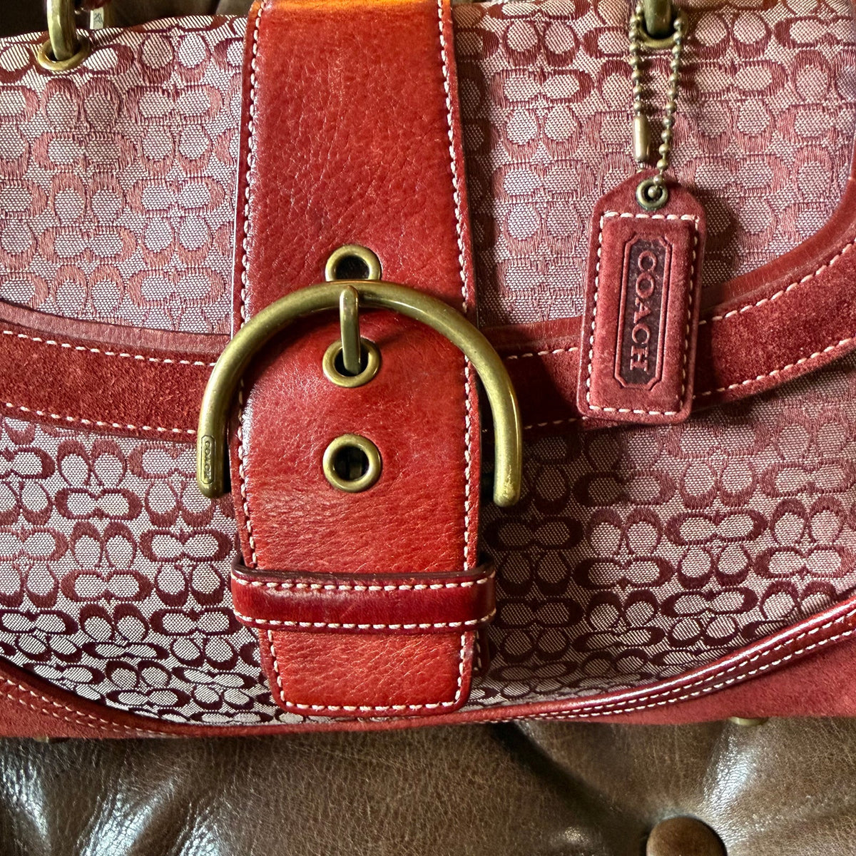 Vintage Coach Soho Signature Suede Satchel Red Pink Y2K 7078