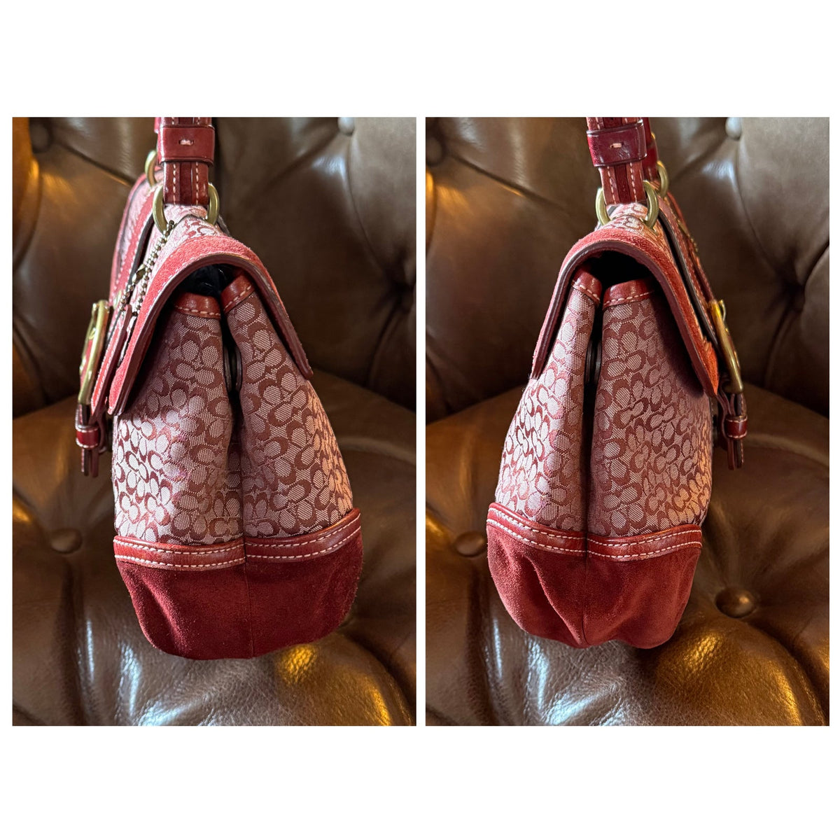 Vintage Coach Soho Signature Suede Satchel Red Pink Y2K 7078