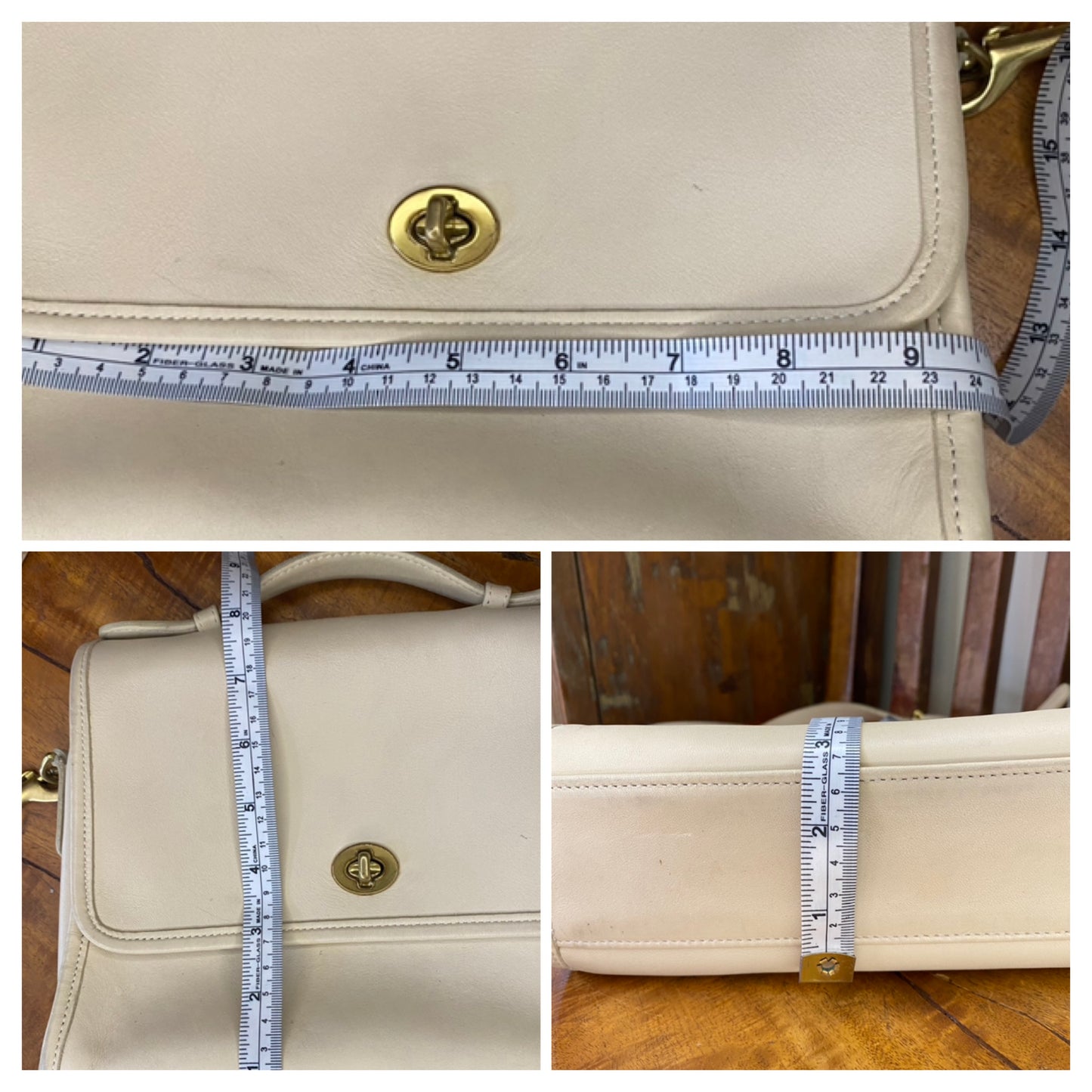 COACH Vintage Court Satchel Cream/Bone Brass Crossbody Leather Handbag 9870