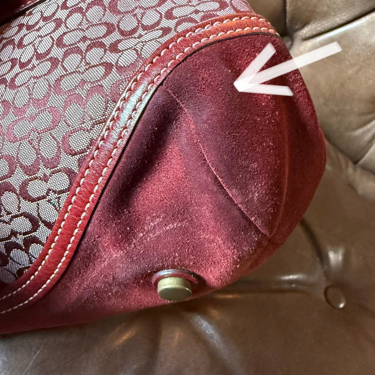 Vintage Coach Soho Signature Suede Satchel Red Pink Y2K 7078