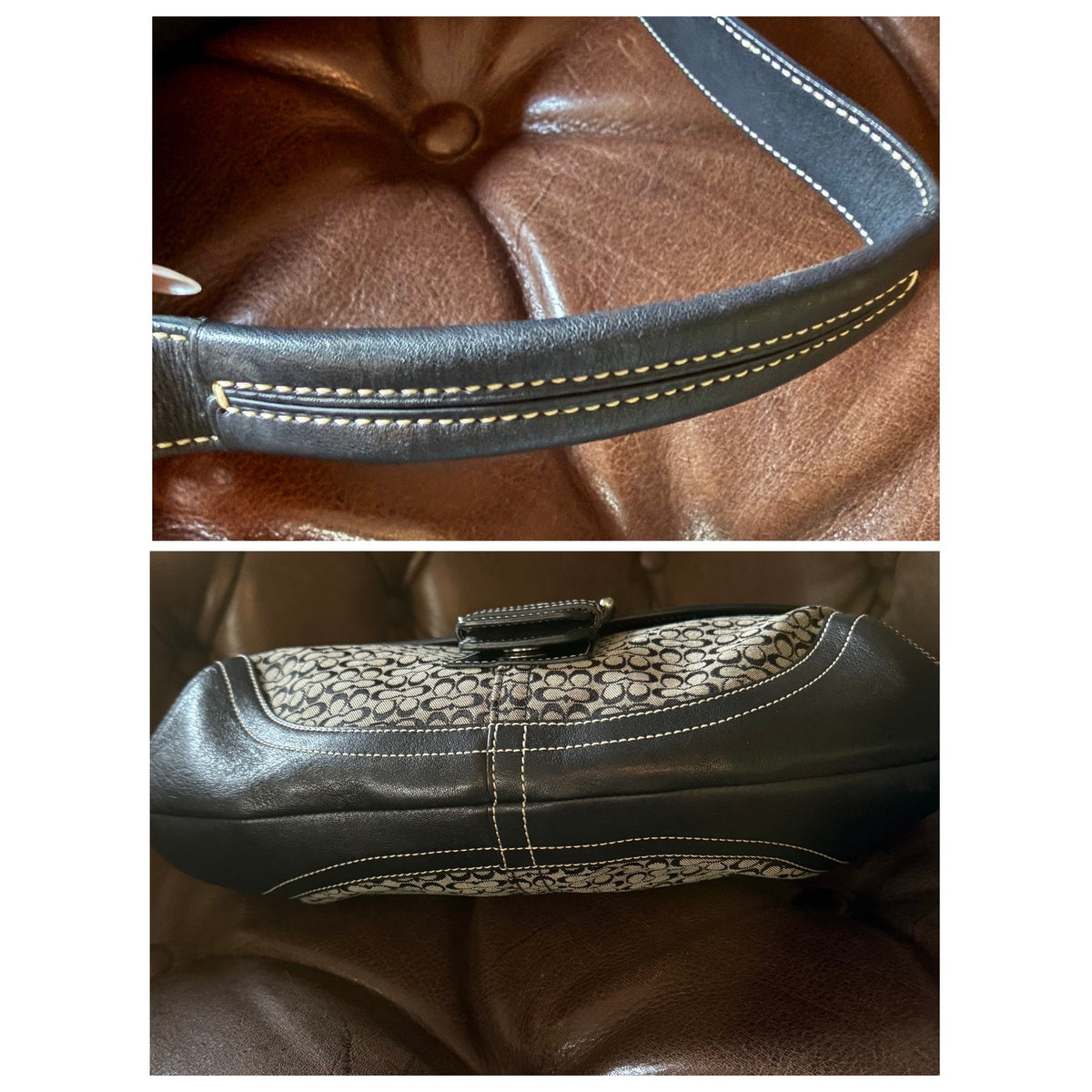 Vintage Coach Soho Signature Buckle Shoulder Bag Black Grey 6808 Y2K