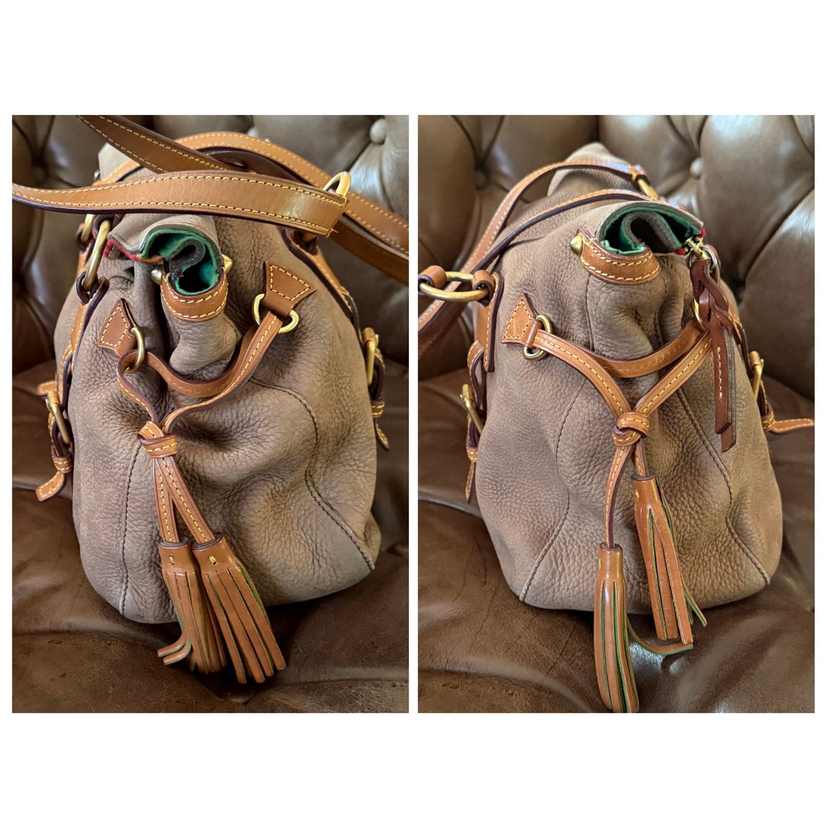 Dooney & Bourke Florentine Nubuck Double Strap Tassel Satchel Taupe