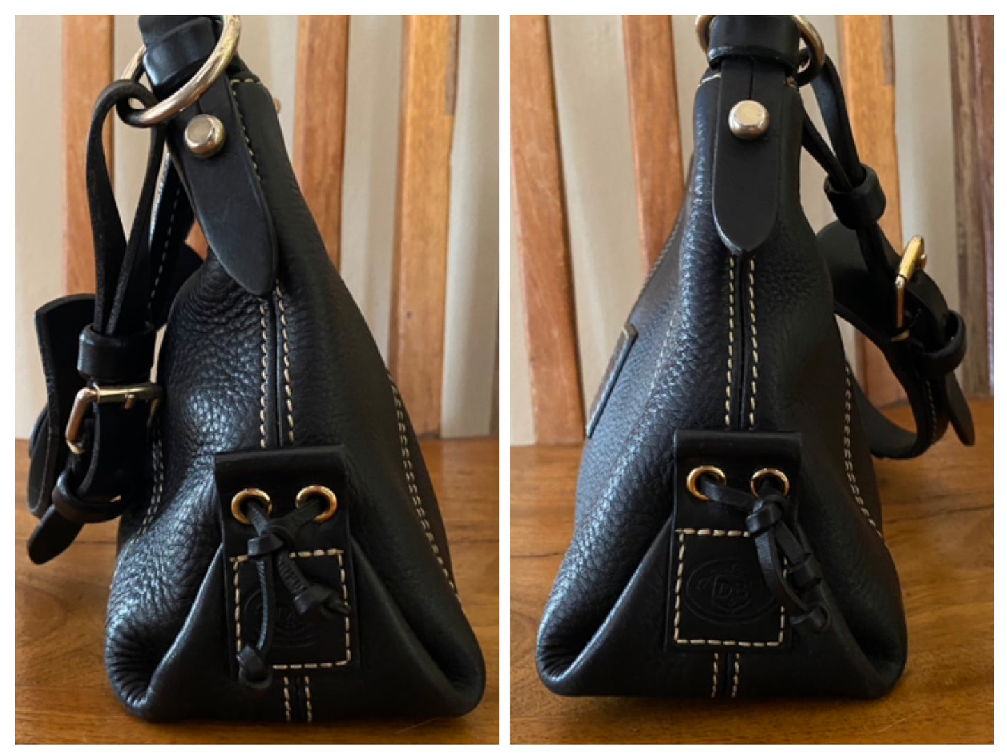 Dooney and Bourke | Black Pebble Grained Leather | Mini East West Slouch Hobo