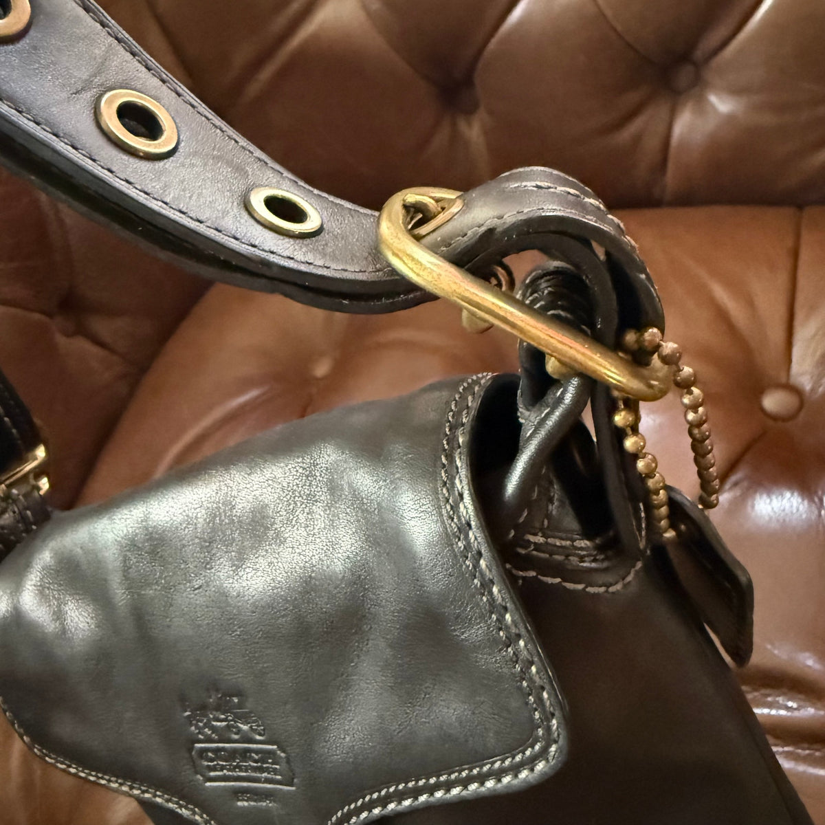 Coach Bleecker Leather Flap Shoulder Crossbody Bag Black 11428