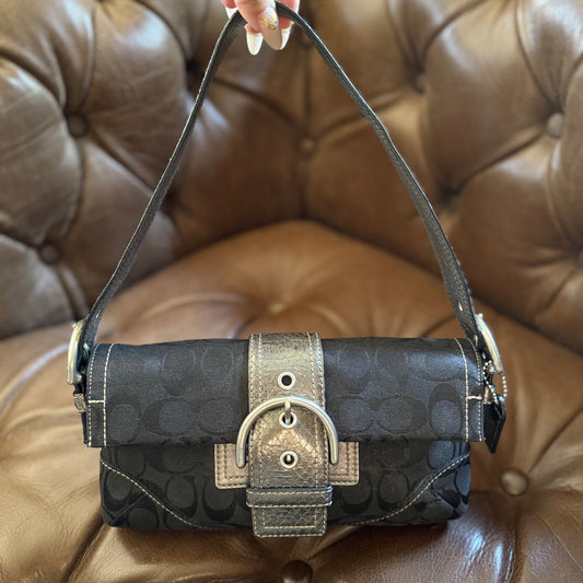 Vintage 2005 Coach Soho 8K38 Black Signature Metallic Snake Demi Shoulder Bag