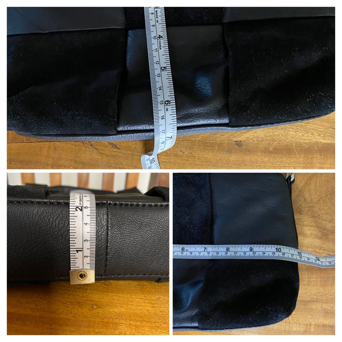 ASOS DESIGN Leather and Suede Weave Handbag Black with Knotted Top Handle