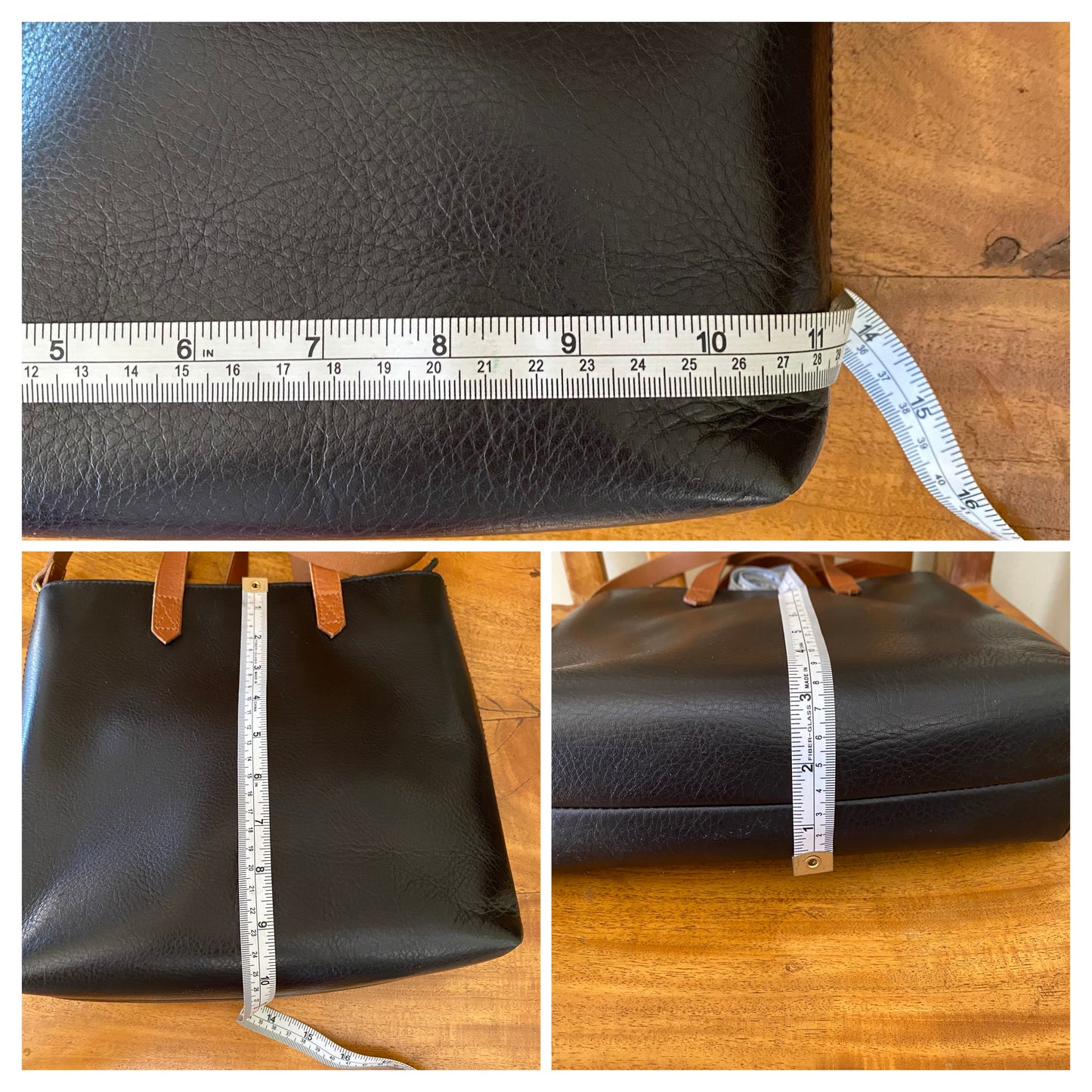Madewell Zip-Top Transport Crossbody Tote Black Leather with Brown Trim