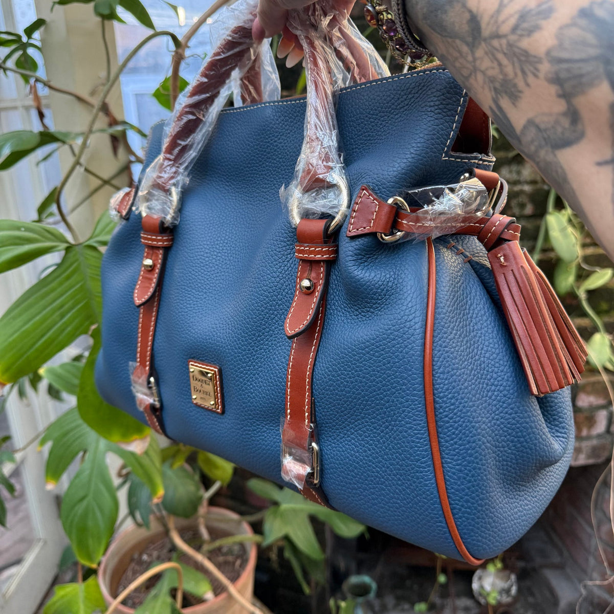 Dooney & Bourke Pebble Grain Satchel Wallet Set Jeans Blue Leather R980