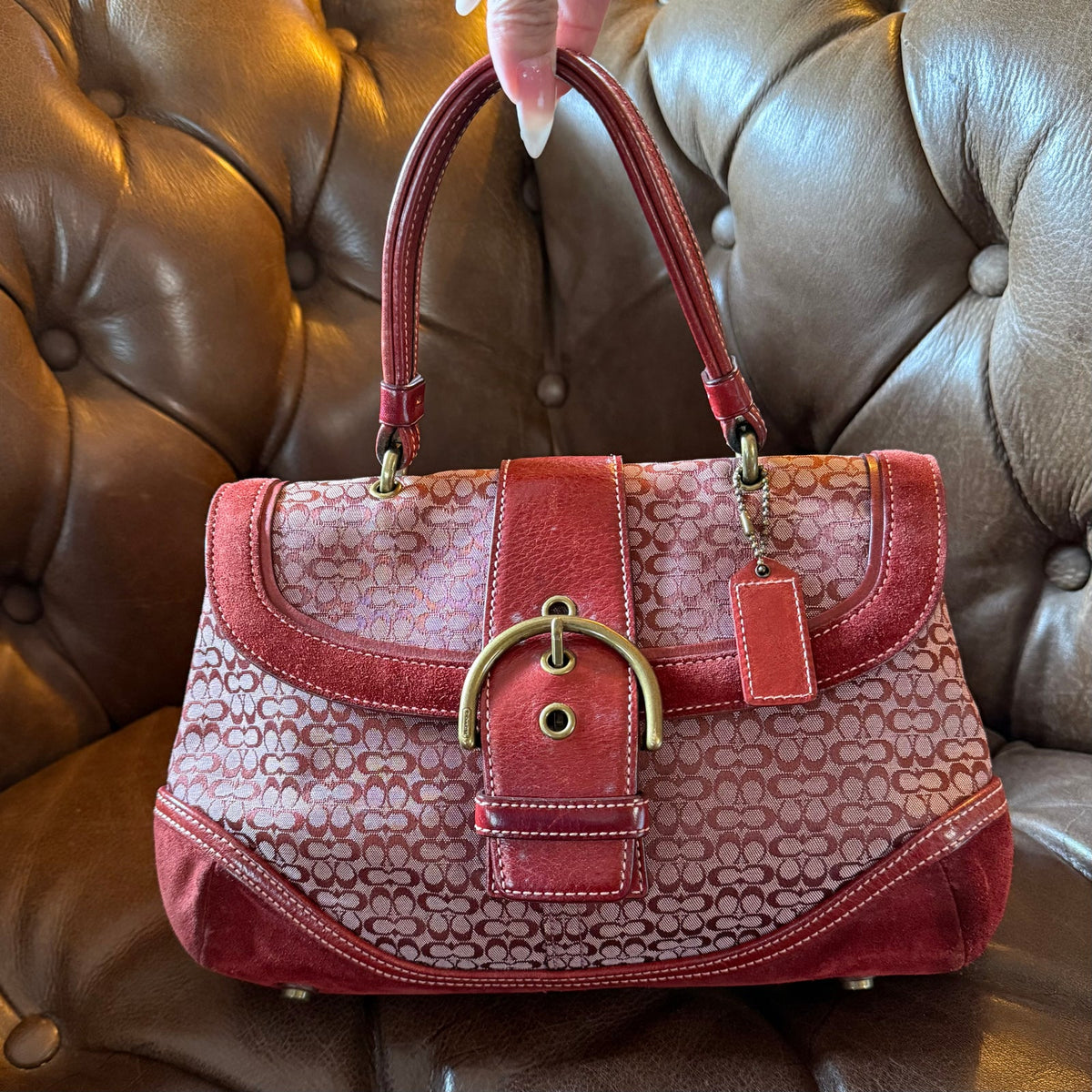 Vintage Coach Soho Signature Suede Satchel Red Pink Y2K 7078