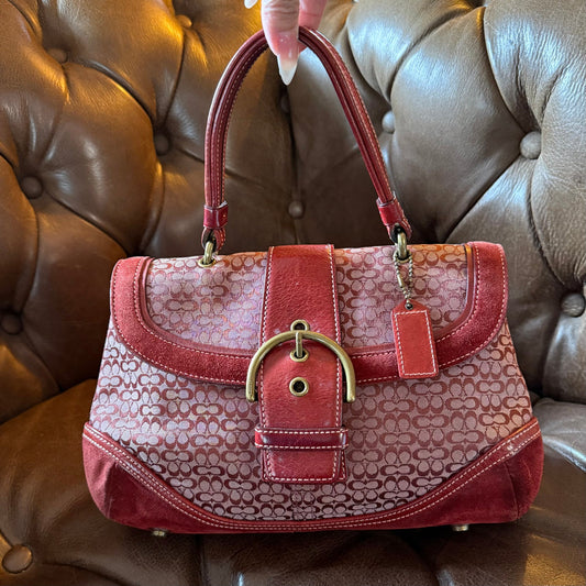 Vintage Coach Soho Signature Suede Satchel Red Pink Y2K 7078