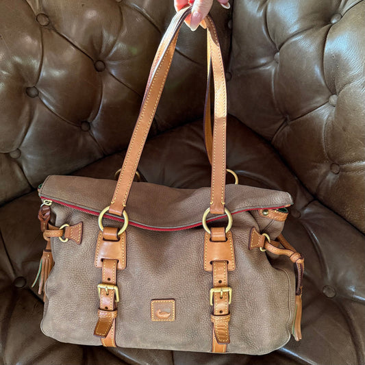 Dooney & Bourke Florentine Nubuck Double Strap Tassel Satchel Taupe