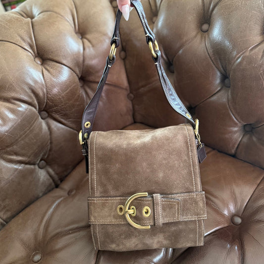 Vintage Coach Soho Messenger Suede Buckle Shoulder Bag Brown D05S-8A21