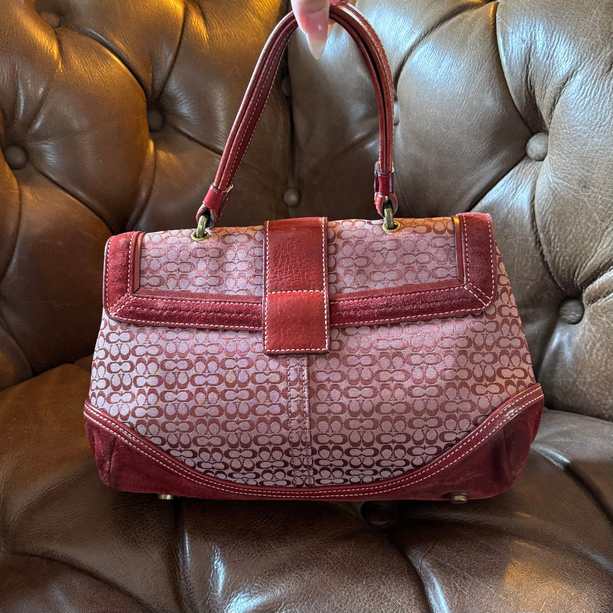 Vintage Coach Soho Signature Suede Satchel Red Pink Y2K 7078