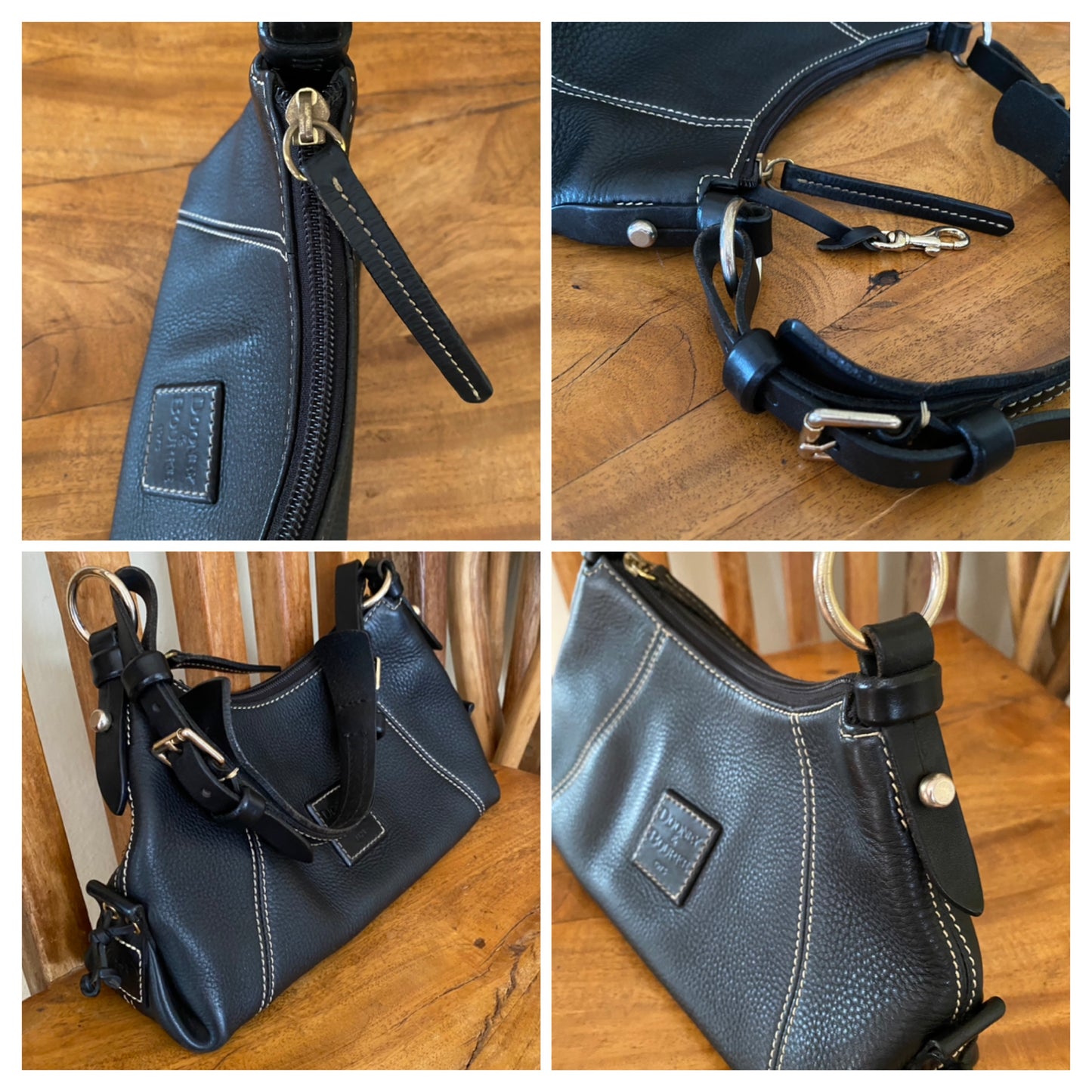 Dooney and Bourke | Black Pebble Grained Leather | Mini East West Slouch Hobo