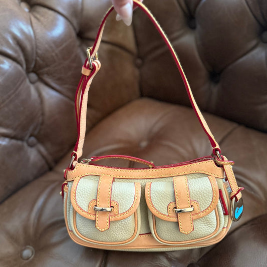 Dooney & Bourke Pebble Grain Banana Shoulder Bag Taupe British Tan Duck Charm