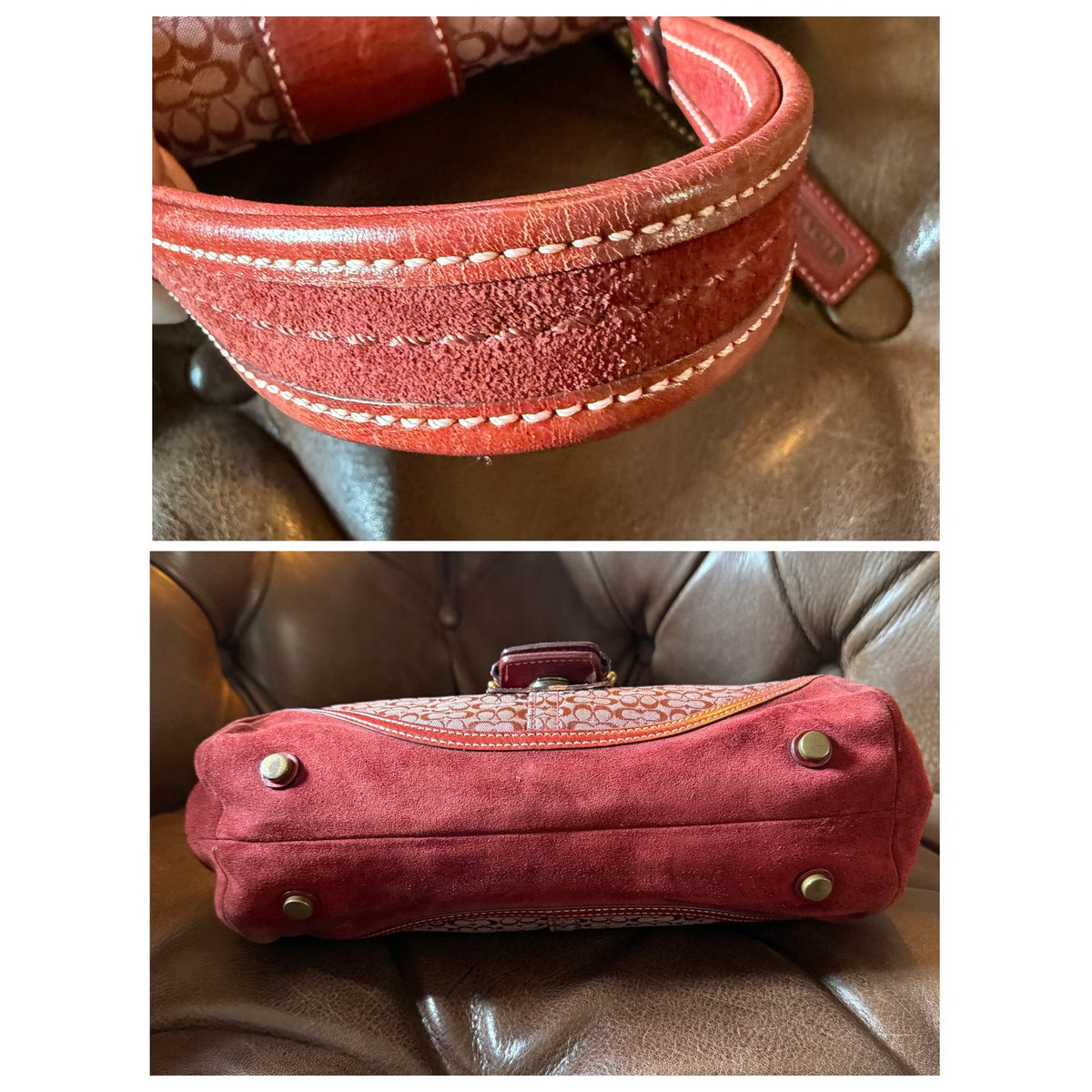 Vintage Coach Soho Signature Suede Satchel Red Pink Y2K 7078