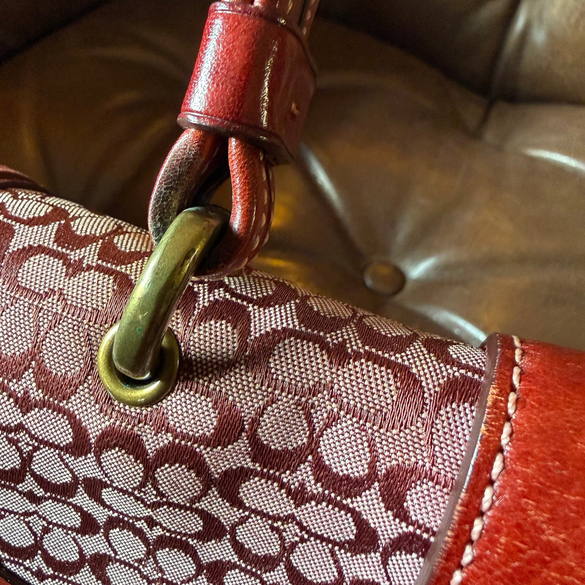 Vintage Coach Soho Signature Suede Satchel Red Pink Y2K 7078