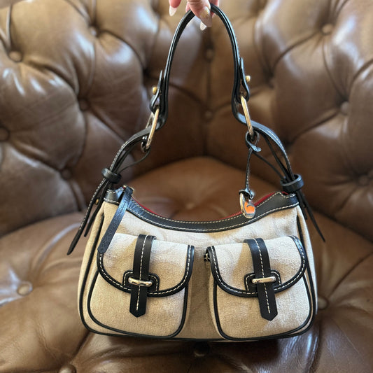 Vintage Dooney & Bourke Double Pocket Canvas Hobo Shoulder Bag Y2K