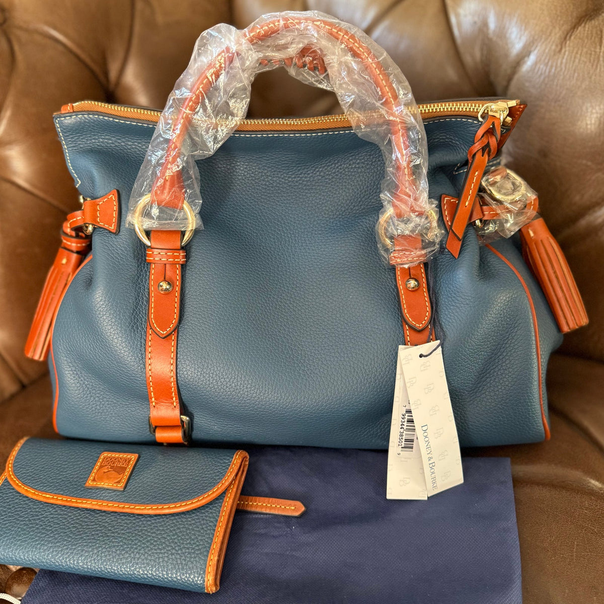 Dooney & Bourke Pebble Grain Satchel Wallet Set Jeans Blue Leather R980