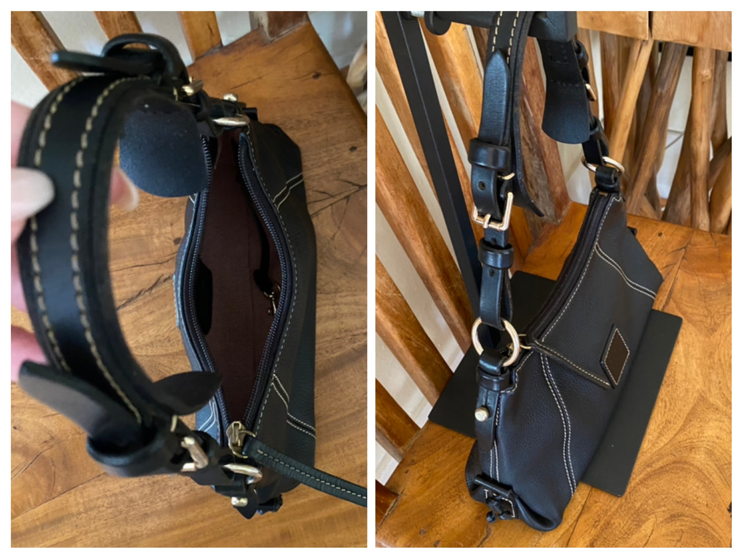 Dooney and Bourke | Black Pebble Grained Leather | Mini East West Slouch Hobo