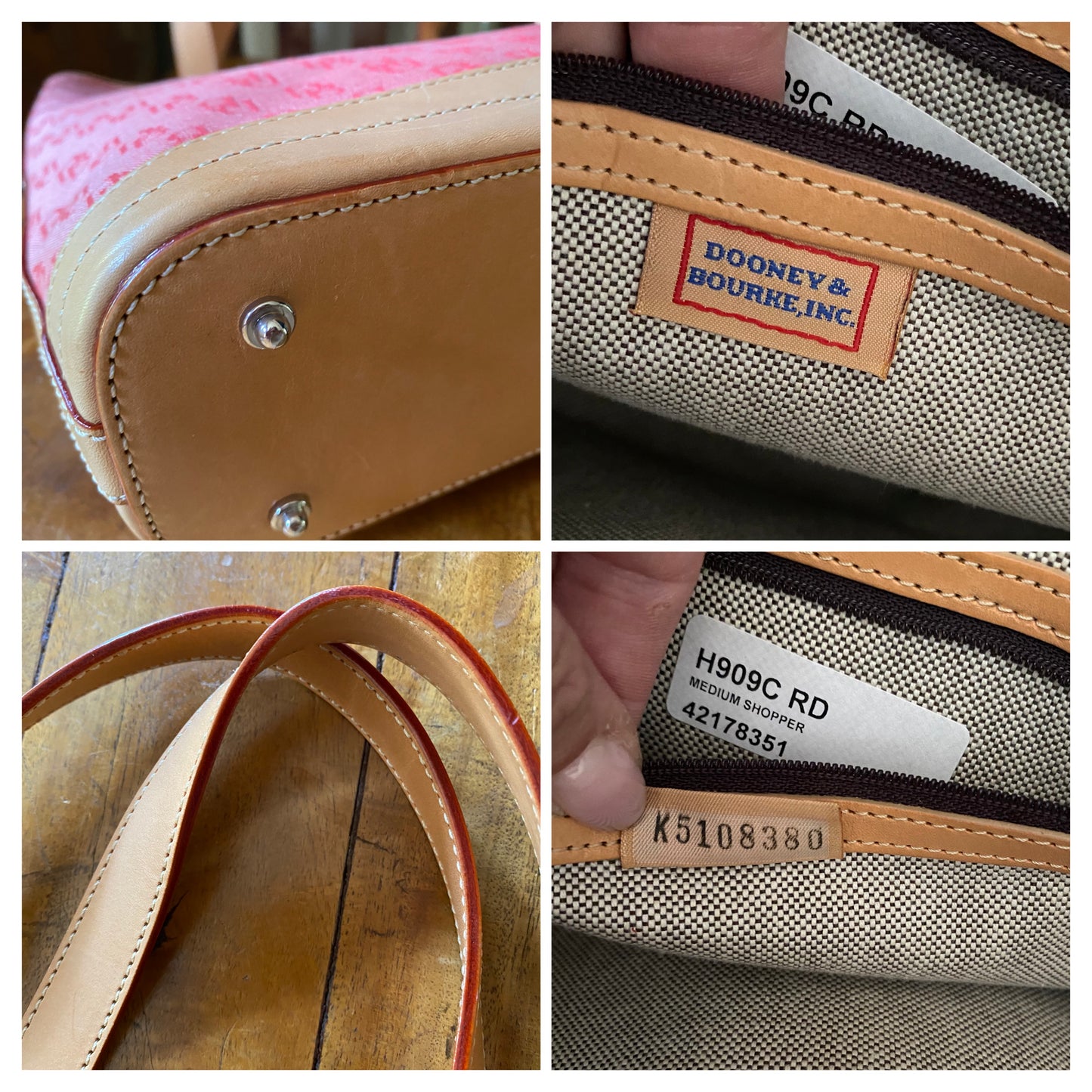 Dooney & Bourke Red Signature Jaquard Canvas Medium Tote with Tan Leather Trim