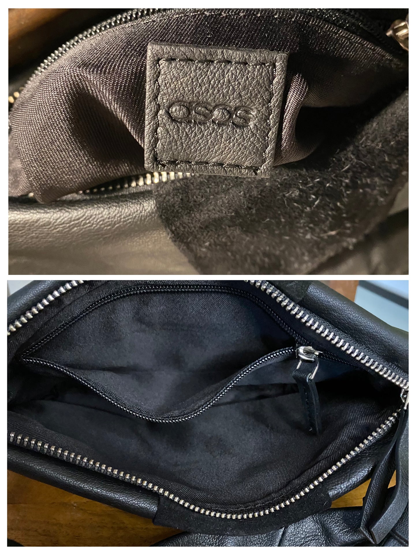 ASOS DESIGN Leather and Suede Weave Handbag Black with Knotted Top Handle