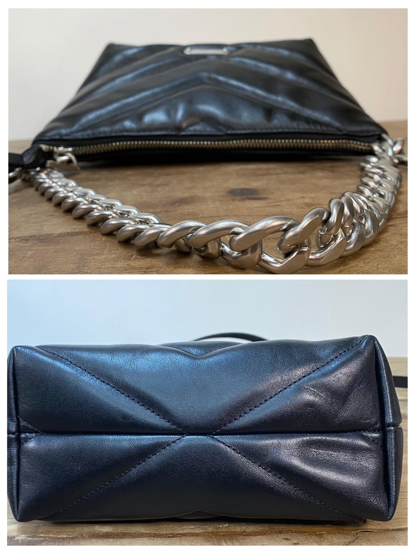 Rebecca Minkoff Edie Chain Chevron Black Leather Shoulder Crossbody Bag