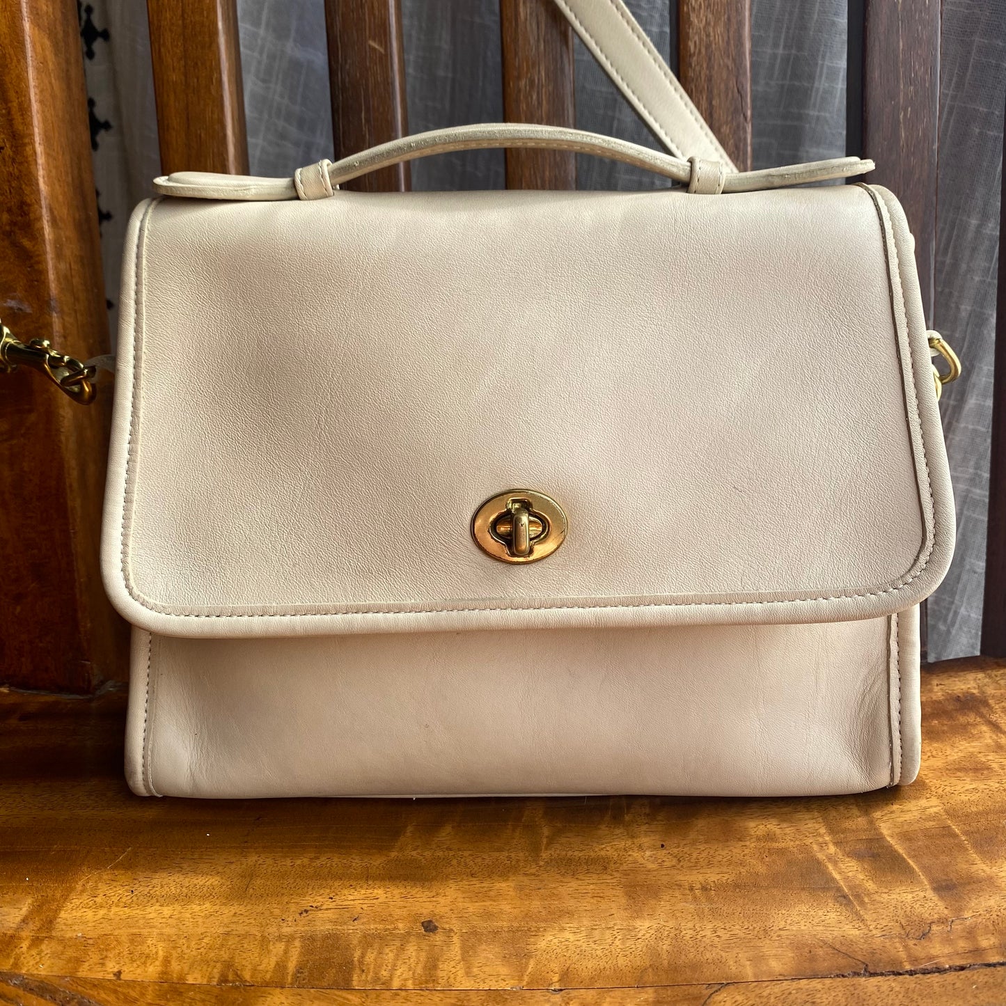 COACH Vintage Court Satchel Cream/Bone Brass Crossbody Leather Handbag 9870